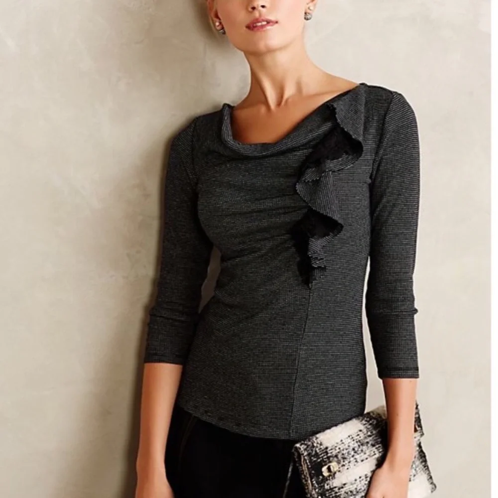 FIRM🔥 Anthropologie Ophelia Black Stripe Ruffle Fitted Top